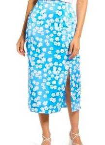 Halogen Blue Floral Spring Midi Skirt Medium NWT