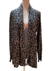 Gray, Black & Purple Leopard Print Open Front Cardigan Size Medium