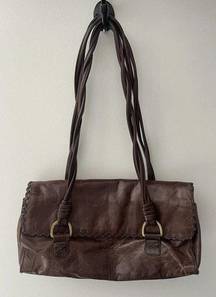 Worthington Genuine Brown Leather Shoulder Bag Purse Vintage Y2K Boho Western