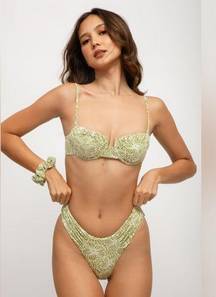 Blackbough | Audrey Floral Ruched Bikini Bottoms in Sage Green Jacquard