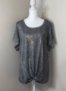 Naïf Snake Skin Print Shimmer Short Sleeve Top