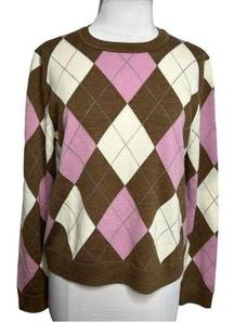 Brooks Brothers  red fleece argyle merino wool sweater Sz L