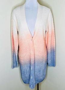 Duster Cardigan MEDIUM Dip Dyed Ombre Pink Purple Knit Button Front V-Neck
