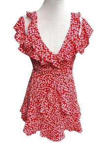 Princess Polly  Dare To Dream Floral Cold Shoulder Mini Dress Red White Size 8