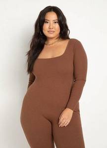 NWT Eloquii Brown Rib long Sleeve Lounge Jumpsuit Womens Size 18 / 20