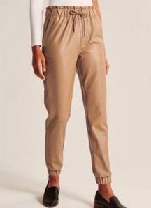 Abercrombie Faux Leather High Rise Jogger Pants Size XS Camel Brown Pockets