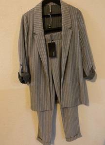 Stradivarius  Gray/White Pinstripe Striped Blazer and Trouser Corpcore Set Size S