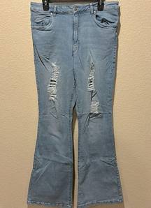 Refuge Light Blue Flare Jeans w/ Rips