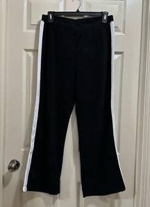 NYL fleece straight leg lounge pants black with white stripe size petite XL