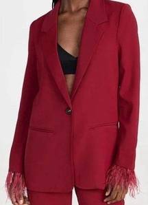 WAYF Romee Red Feather Trim Blazer NWT Sz. XS