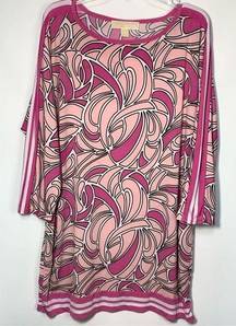 MICHAEL Michael Kors Women's Abstract Print 3/4 Sleeve Top Pink Size Large