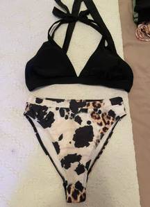 SheIn Cow Print High Leg Bikini