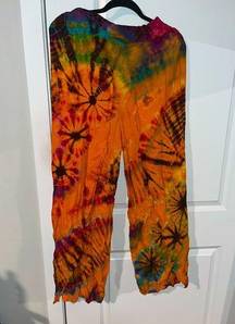 NWOT Handmade/Hand-dyed Gorgeous Tie-Dye Light Cotton Split Pants - Size Small