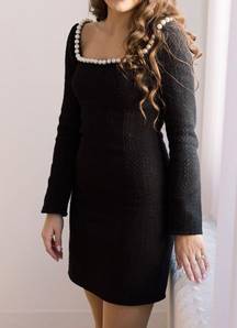 Pearl Embellished Neckline Mini Dress