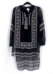 Knox Rose Women Floral Print Bohemian V-Neck Swimming Cover-Up  Black Size Small