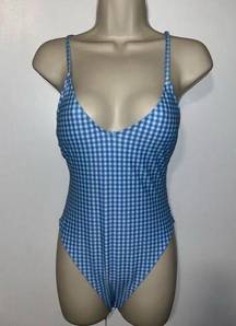 Women's Double Zero Blue Gingham One-Piece High Cut Swimsuit Medium M 6-8