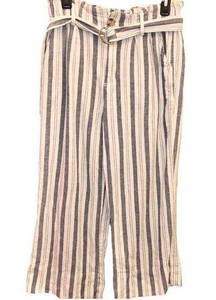 Mason & Belle Jacqueline Paperbag Linen Blend Belted Wide Leg Pants Blue White 8