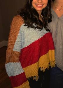 Colorblock Striped Colorful Ripped Distressed Sweater