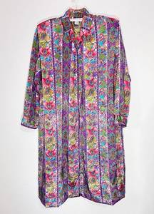 Christian Dior Vintage Floral Pleated Kaftan House Dress Size L