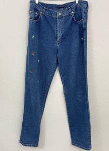 Vitamina Jeans Women's Italian Cotton Floral Embroidered Denim Blue IT Size 50