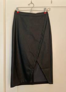 Abercrombie & Fitch Abercrombie Vegan Leather Midi Wrap Skirt