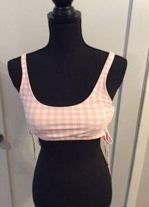 Kensie Small S womens pink girly girlcore check swim top halter side ties