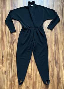 Vintage black v neck jumpsuit with stirrups sz S THE