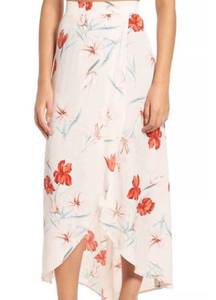 129.  floral printed faux wrap skirt