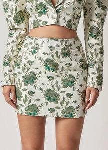 SheIn Gold & Green Floral Jacquard Mini Skirt