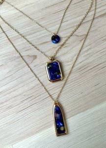 Gold Necklace Navy Blue Marble Acetate Pendant Tier Jewelry Geometric Boho NWT