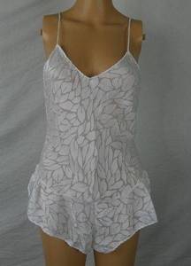 Ralph Montenero Vintage Semi Sheer Leaf Pattern Sleep Romper Union Made White