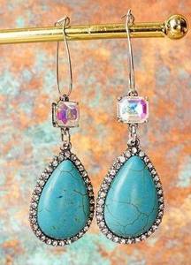 Turquoise Crystal Springs Teardrop Earrings new