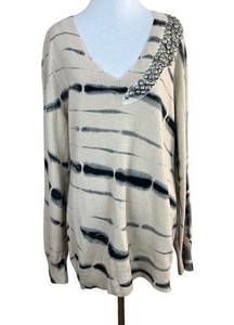 Torn By Ronny Kobo‎ Tunic Sweater M 100% Cashmere Tie Dye Bead Embellishe…