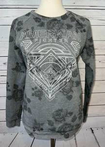 American Fighter Sweatshirt Small Gray long sleeve Floral rose Gray Pullover MMA