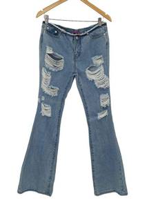 Edikted Y2k  Flared Ripped Jeans Light Wash Denim Raw Hem Waist Womens Medium