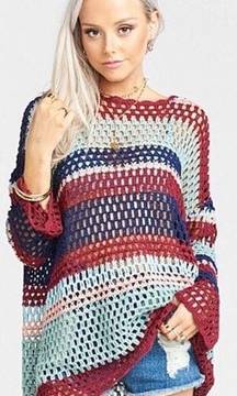 Show Me Your Mumu Crochet Paula Pullover in Sunset Stripe XS Cover Up Sweater