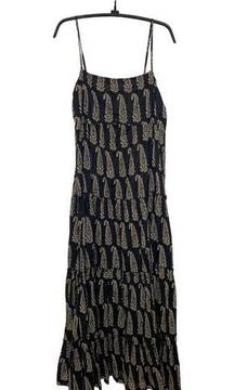 Denim & Supply Ralph Lauren Abstract Paisley Print Dress Black Tan Cotton Sz LG