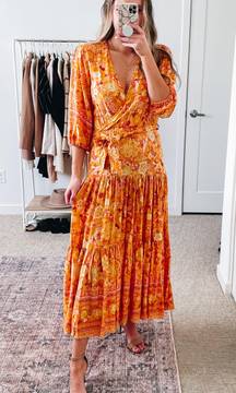 Petal & Pup Orange Floral Tiered Midi Dress 