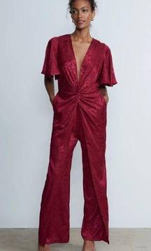 NY& Co. | Front Twist Detail Jumpsuit in Satin Tea Berry Size Large NWT