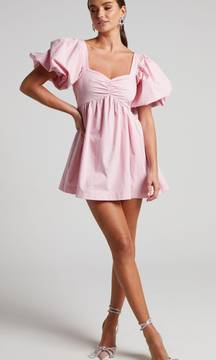 VASHTI MINI DRESS - PUFF SLEEVE SWEETHEART DRESS IN LIGHT PINK