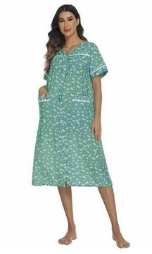 Green Floral Nightgown Night Dress Nighty  Short Sleeves