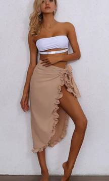 Ruffle Trim Tie Side Asymmetrical Cover Up Skirt