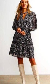 Long Sleeve Tiered Printed Dress NY Co NWT