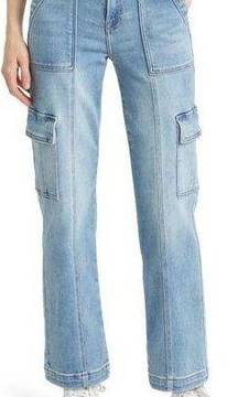 Hidden Jeans Crop Straight Leg Cargo Jeans Light Wash Blue Women's 30