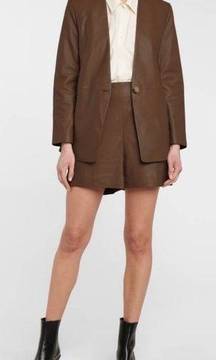 Vince Brown Leather High Waist Shorts