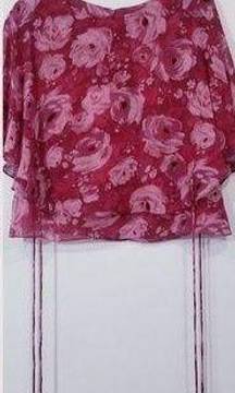 Adrianna Papell 100% Silk Floral Print Blouse and Skirt Outfit Set