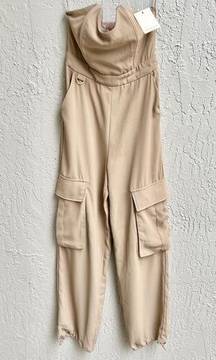 NWT Skylar Rose High Rise Strapless Cargo Corset Jumpsuit Beige Women's Size XS