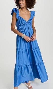 Blue Ruffle Sleeve Maxi Dress