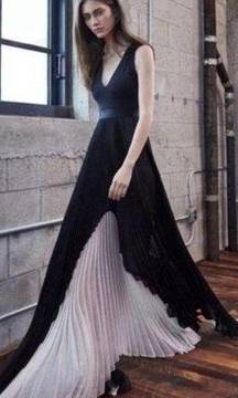 NWT Alexis Federico Long Pleated Organza Silk Maxi Dress Black White Size XS