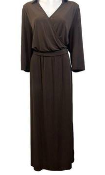 NY Collection maxi dress plus size 1X brown long sleeve faux wrap office modest